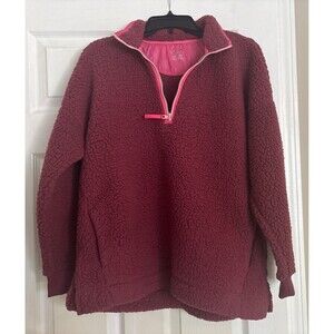 Aerie Dream Sherpa Quarter Zip Sweatshirt Brick Stone Fluffy Pullover Sz Small
